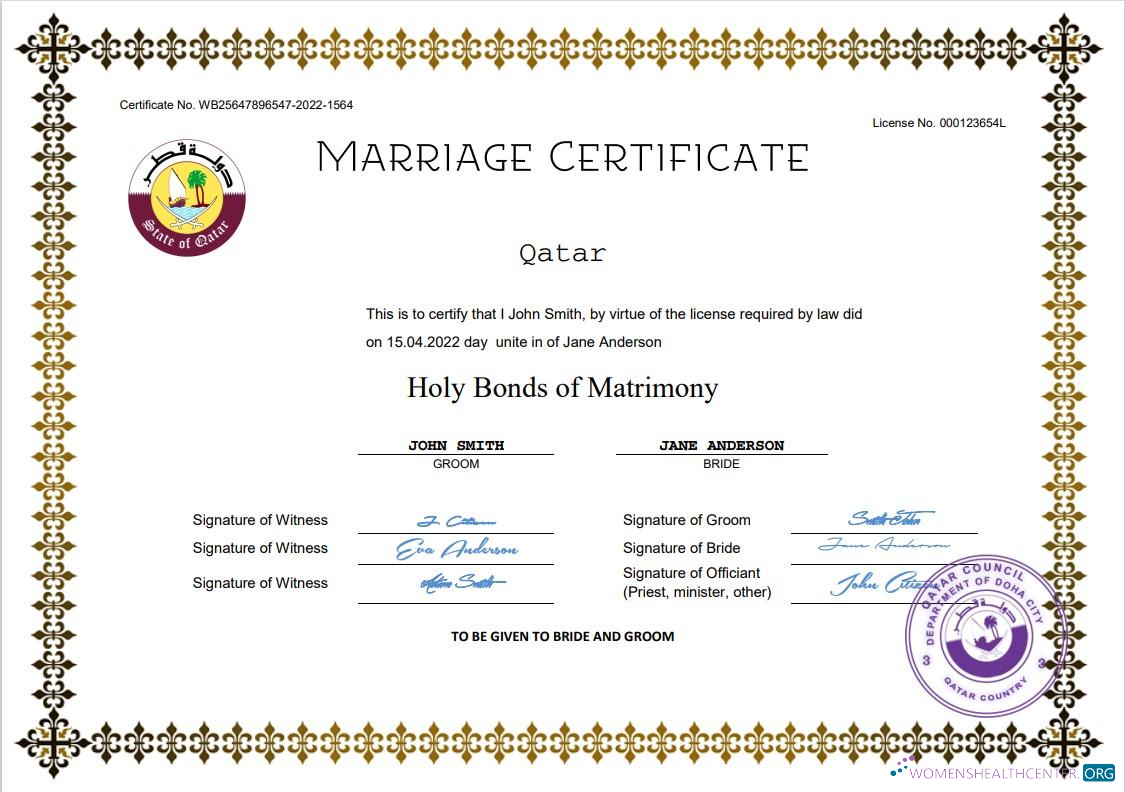 Download Qatar marriage certificate Word and PDF template Photoshop template